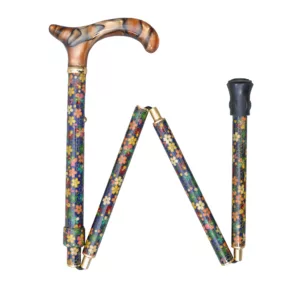 Best Fabric Wrapped Folding Cane Derby in Blue and Multi Floral