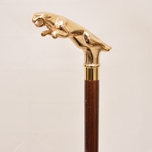 Deluxe Cheetah Solid Brass Handle Wooden Walking Cane