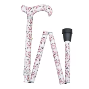 Floral Height Adjustable Folding Walking Stick with Derby Handle