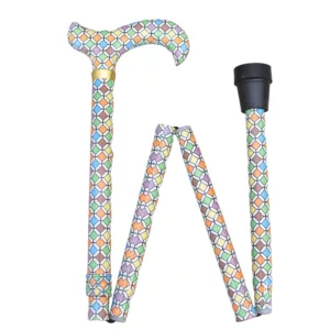 Height Adjustable Floral Patterned Aluminum Walking Stick with Derby Handle