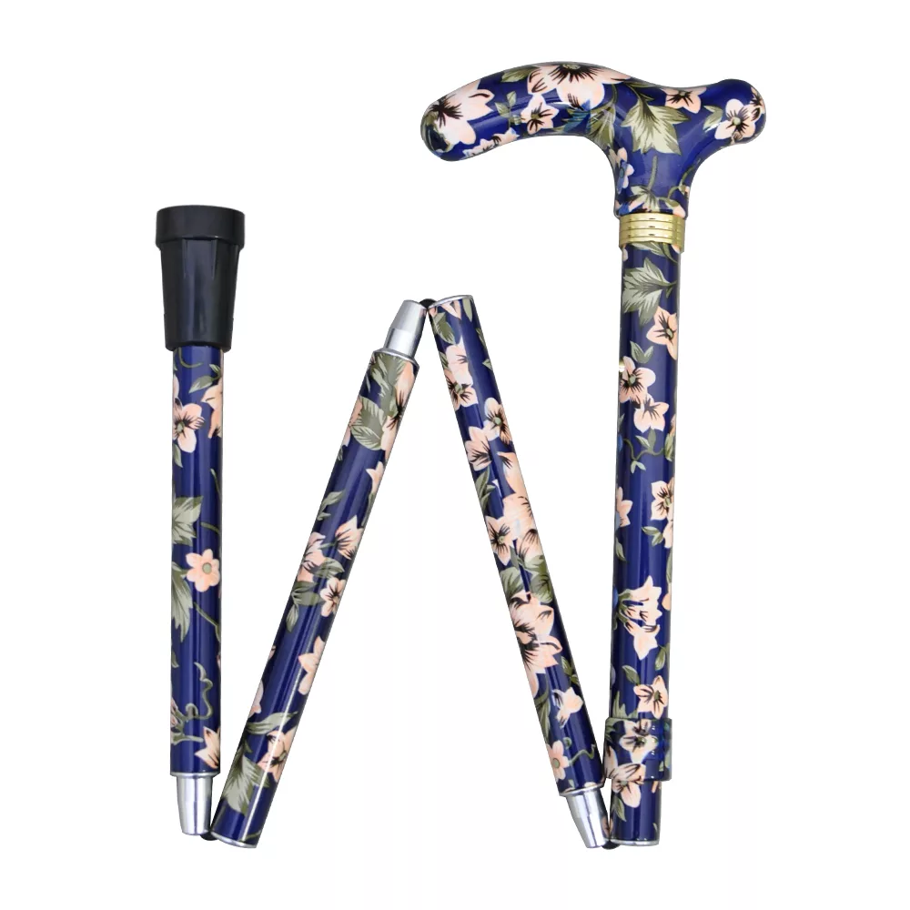 Safety Folding Aluminium Walking Stick Blue Flower (1001.005.FFC